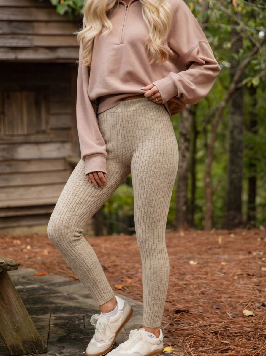 Kyla | Women's Ribbed Knit High Waist Thermal Leggings