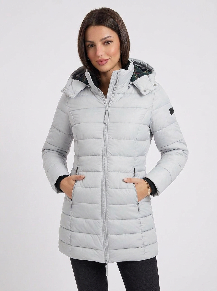 Layla | Women's Quilted Hooded Longline Zip Puffer Jacket