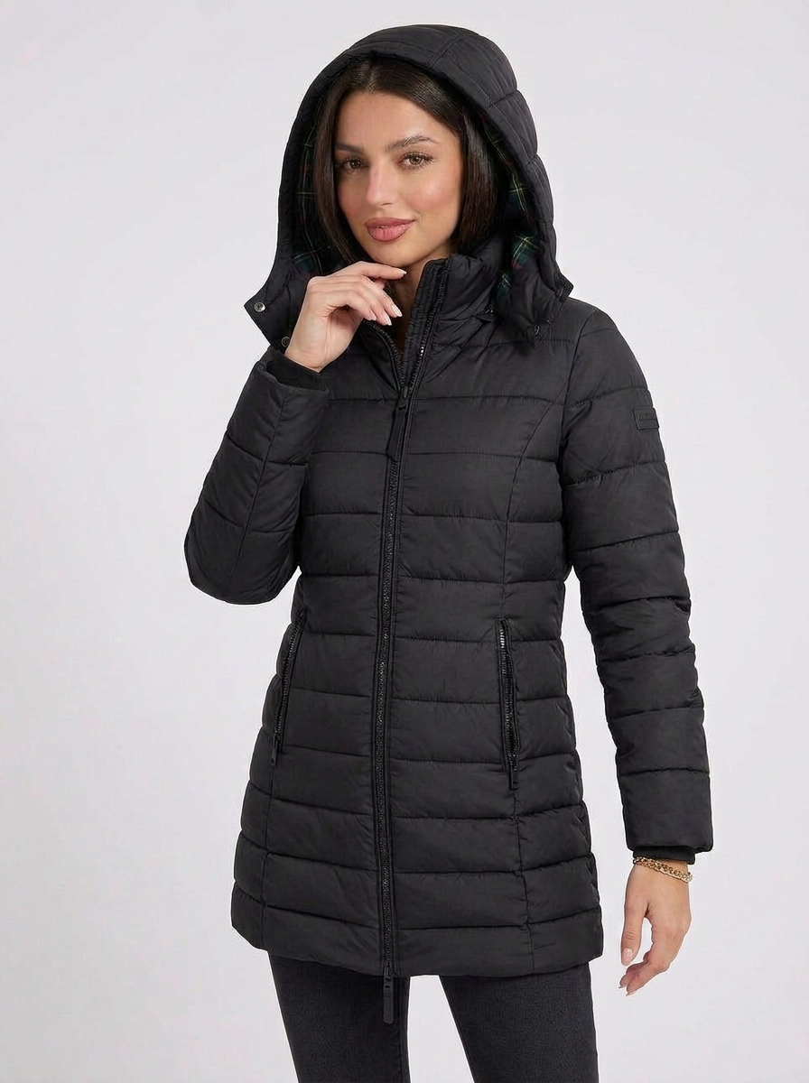 Layla | Women's Quilted Hooded Longline Zip Puffer Jacket