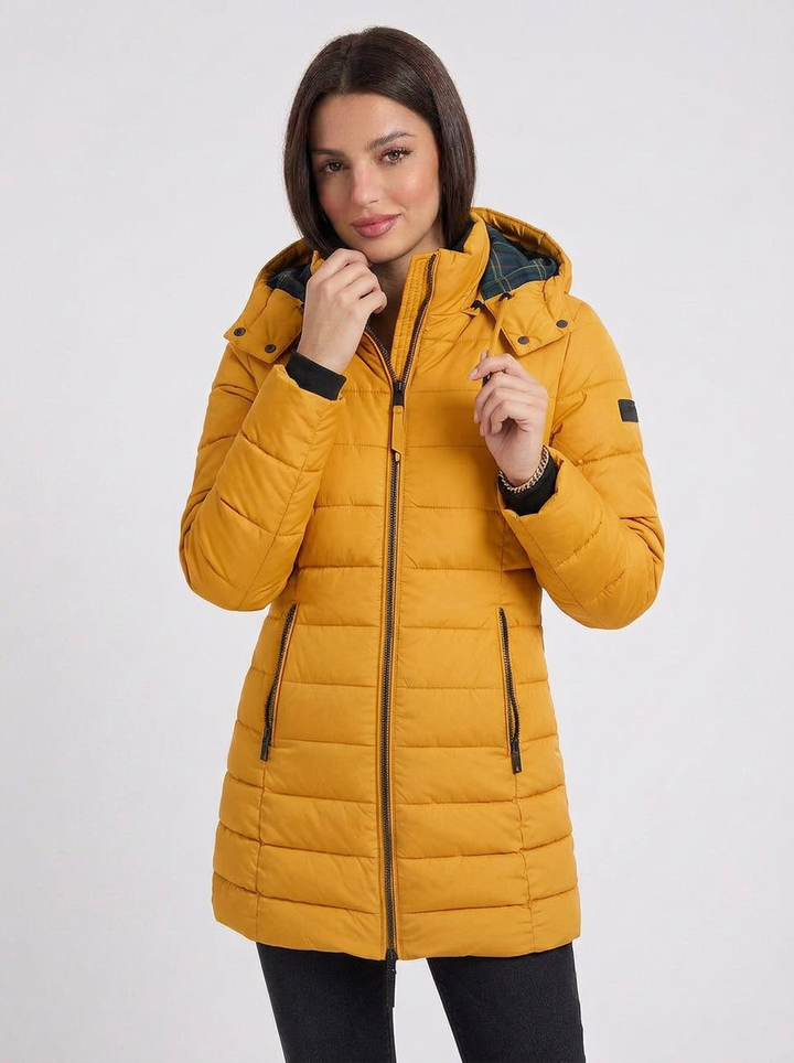 Layla | Women's Quilted Hooded Longline Zip Puffer Jacket