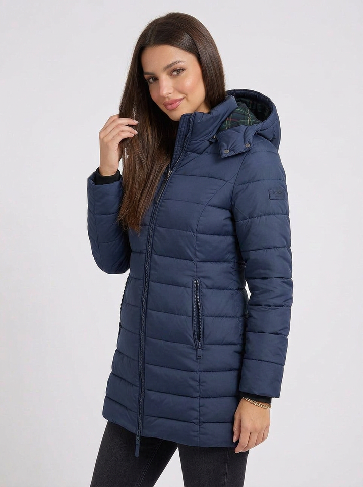 Layla | Women's Quilted Hooded Longline Zip Puffer Jacket