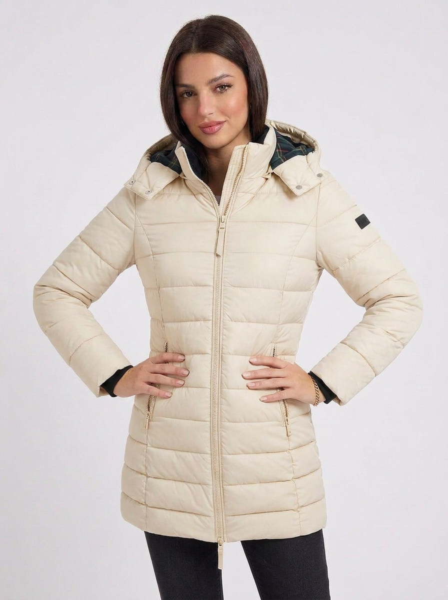 Layla | Women's Quilted Hooded Longline Zip Puffer Jacket