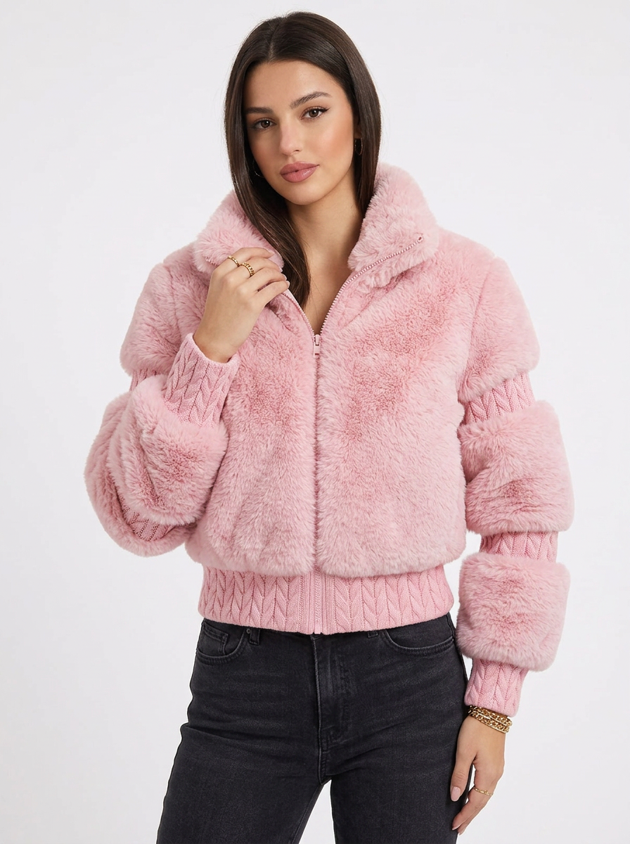 Leanne | Women's Pink Zip Faux Fur Jacket