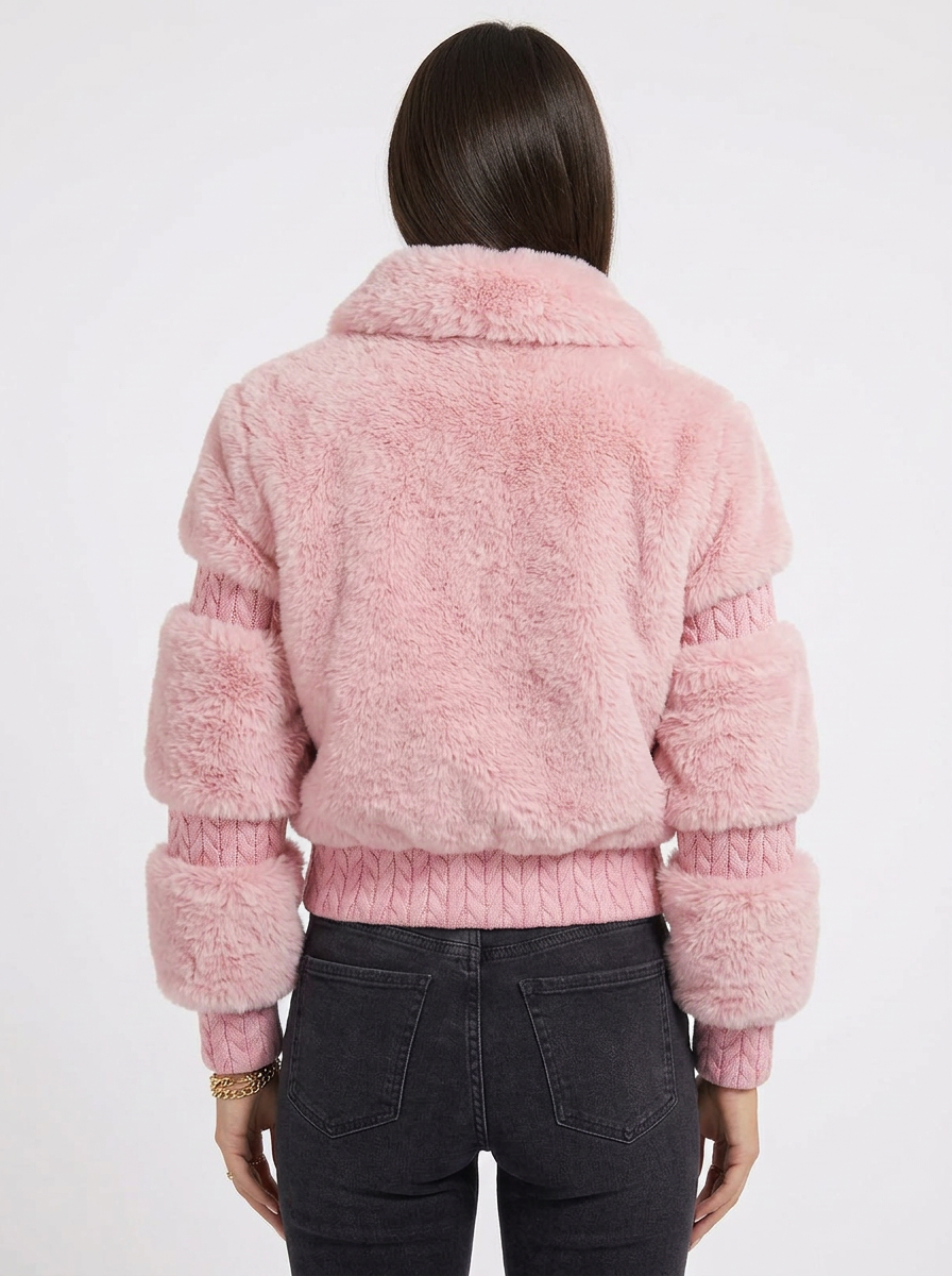 Leanne | Women's Pink Zip Faux Fur Jacket