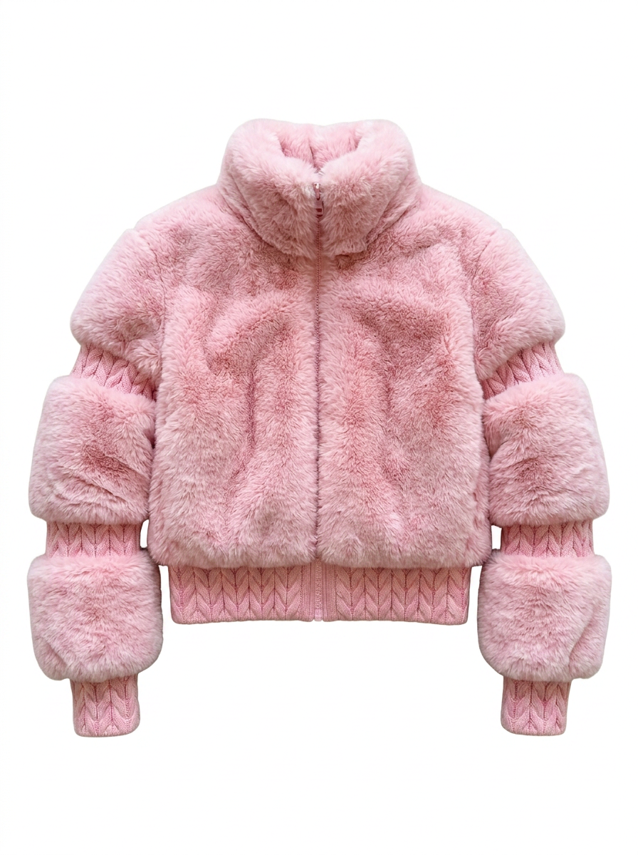 Leanne | Women's Pink Zip Faux Fur Jacket