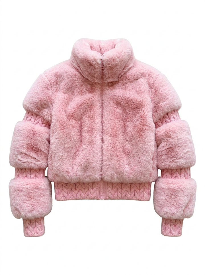 Leanne | Women's Pink Zip Faux Fur Jacket