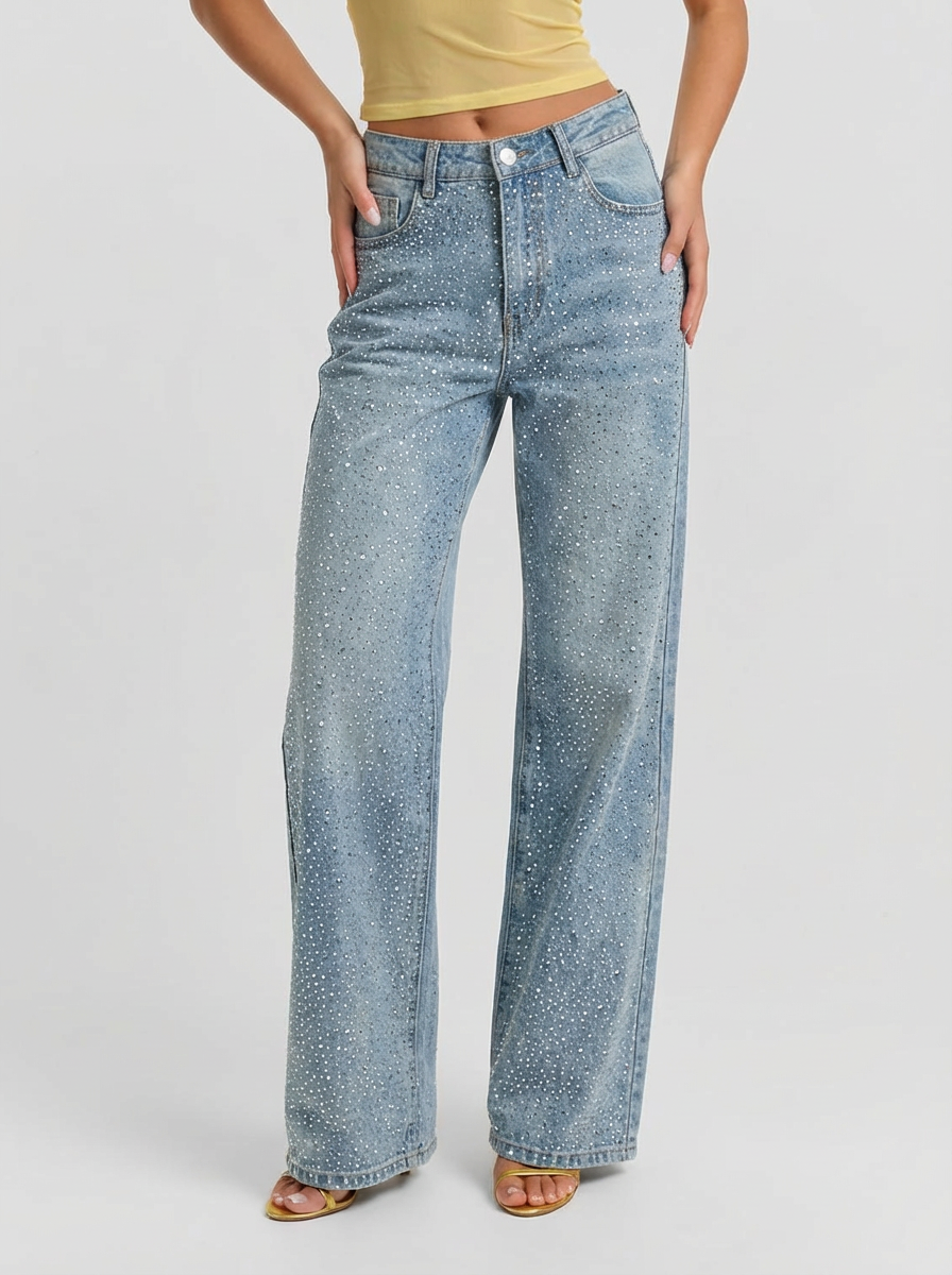 Lera | High Waist Diamanté Straight Jeans