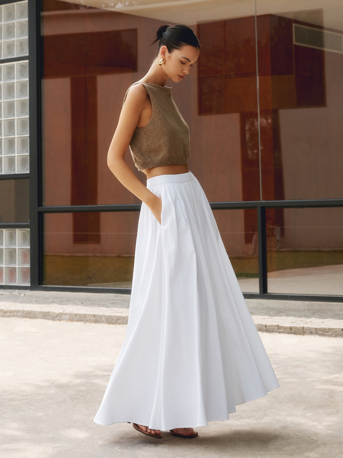 Linen Pleated Maxi Skirt | Viscosea