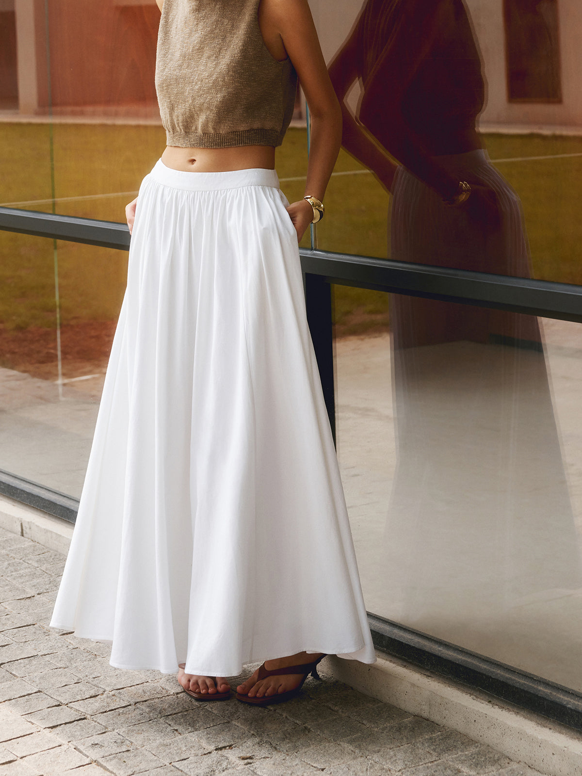 Linen Pleated Maxi Skirt | Viscosea