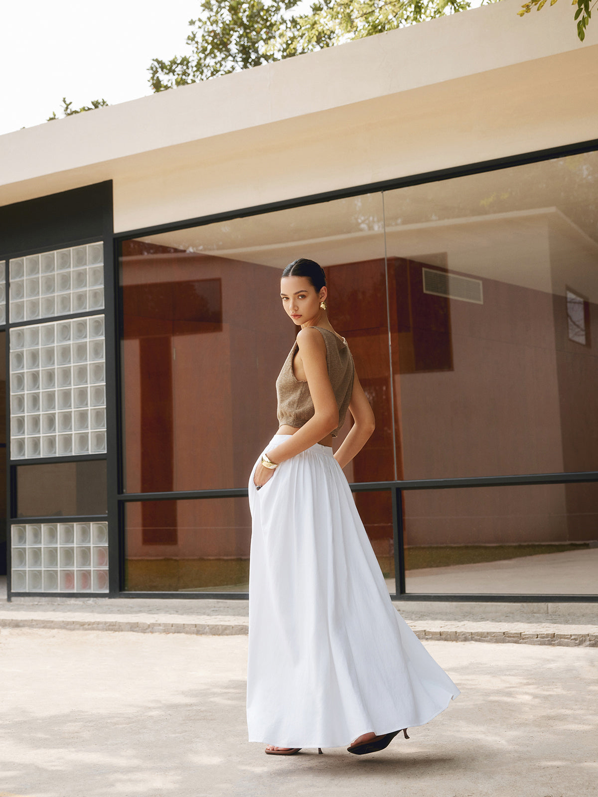 Linen Pleated Maxi Skirt | Viscosea