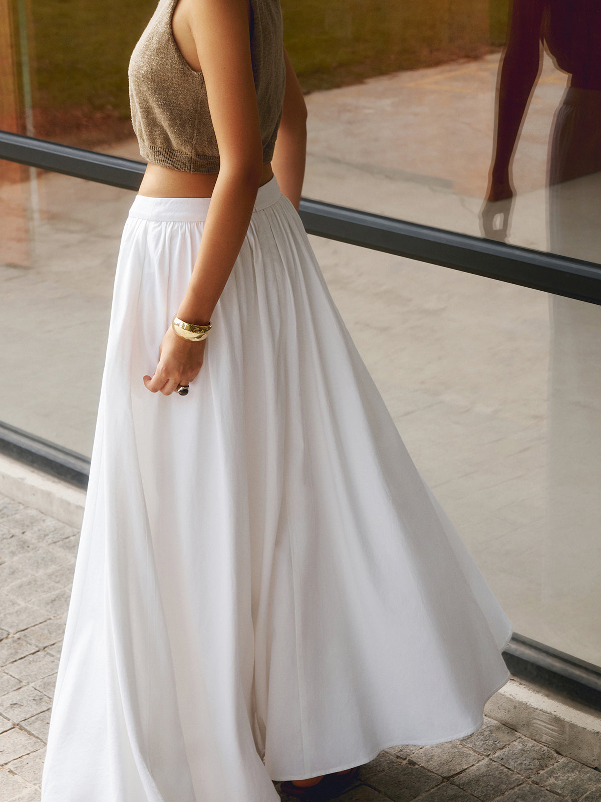Linen Pleated Maxi Skirt | Viscosea