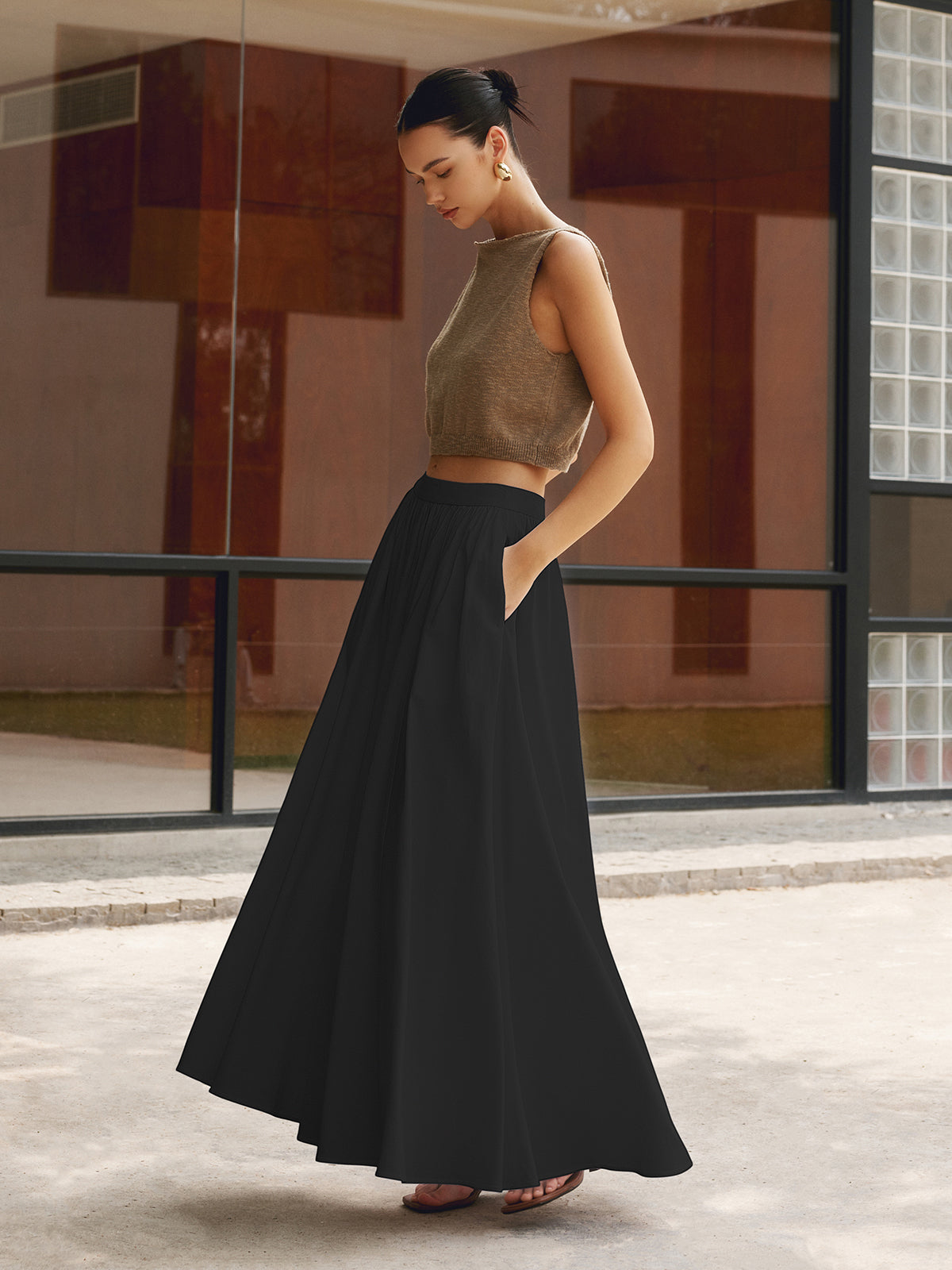 Linen Pleated Maxi Skirt | Viscosea