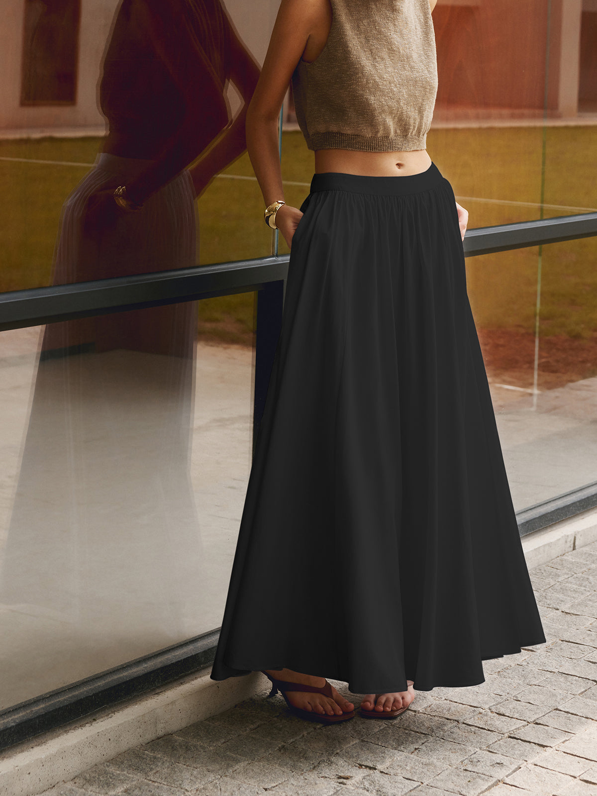 Linen Pleated Maxi Skirt | Viscosea