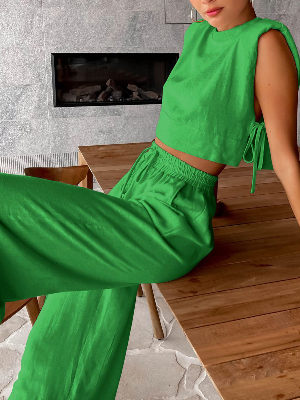 Linen Two Piece Wide Leg Pants Set | Camila