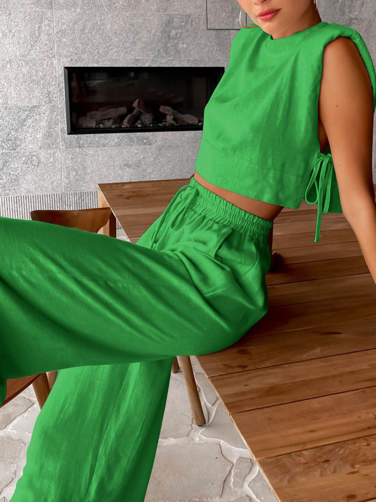 Linen Two Piece Wide Leg Pants Set | Camila