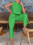 Linen Two Piece Wide Leg Pants Set | Camila