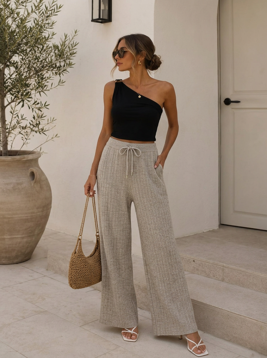 Mariah | Women's Knit Pants Ribbed Wide Leg