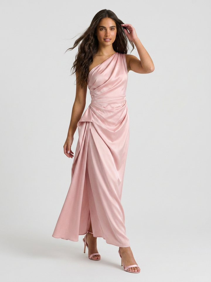 Marianne | One Shoulder Satin Midi Dress
