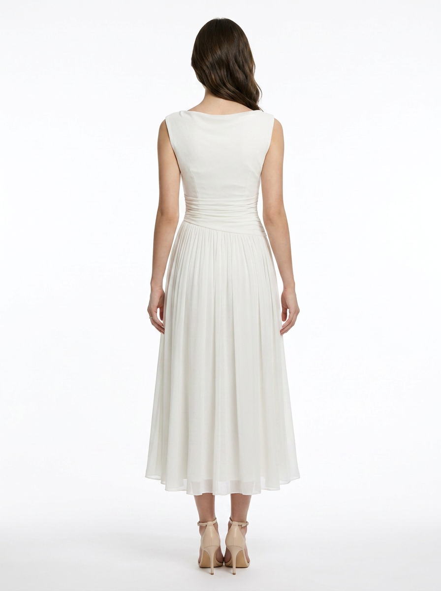 Marlowe | Pleated Midi Dress with Draped Neckline