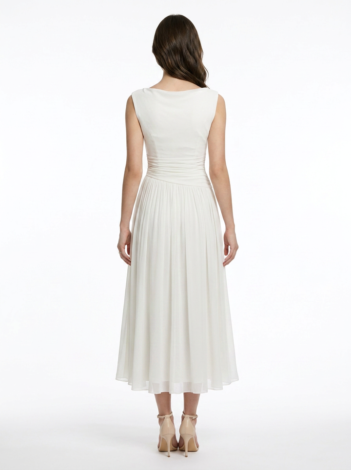 Marlowe | Pleated Midi Dress with Draped Neckline