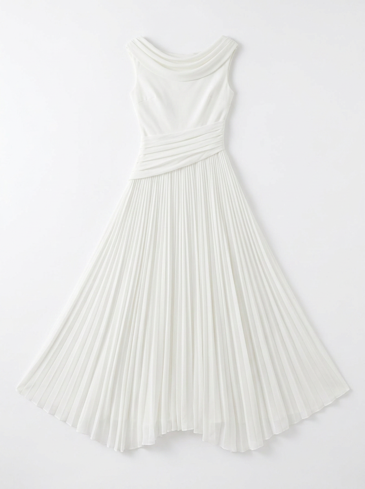 Marlowe | Pleated Midi Dress with Draped Neckline