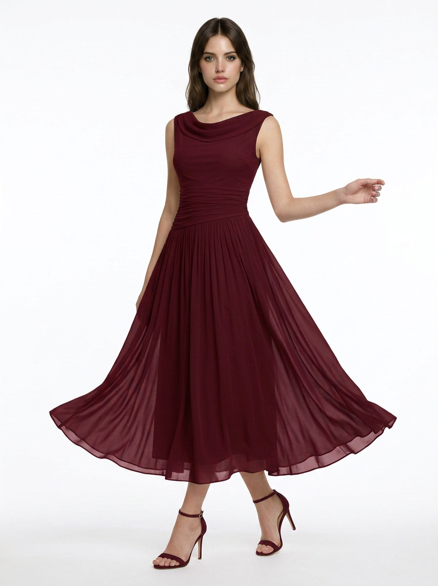 Marlowe | Pleated Midi Dress with Draped Neckline