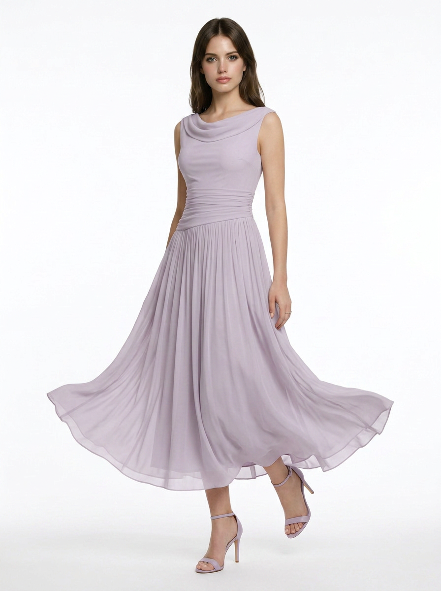 Marlowe | Pleated Midi Dress with Draped Neckline