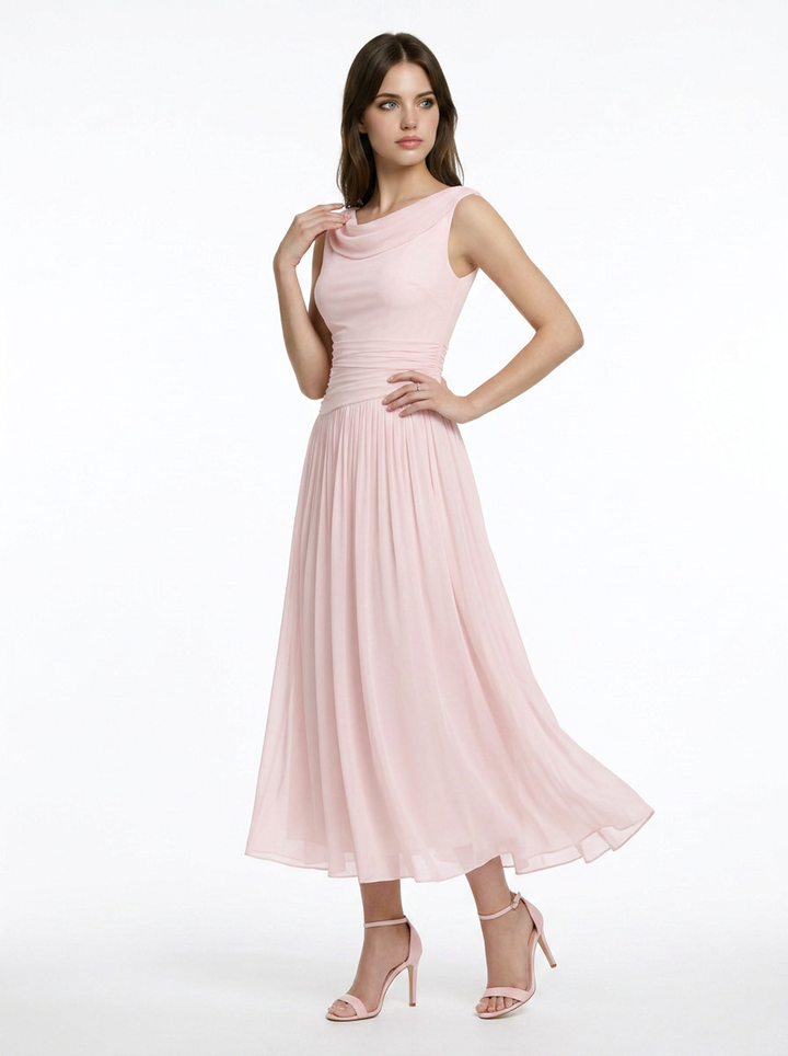 Marlowe | Pleated Midi Dress with Draped Neckline