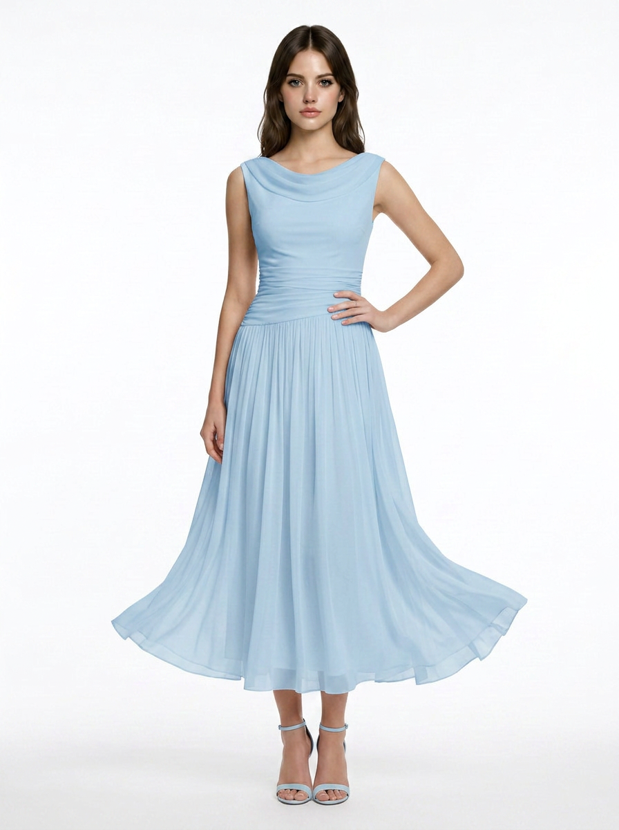 Marlowe | Pleated Midi Dress with Draped Neckline