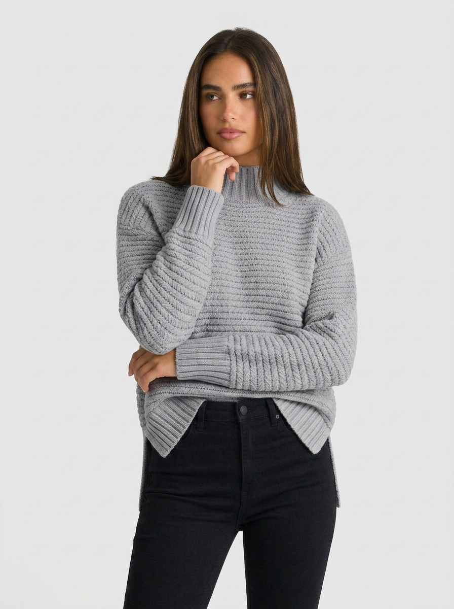 Mia | Women's Knitted Jumper Textured Long Sleeve