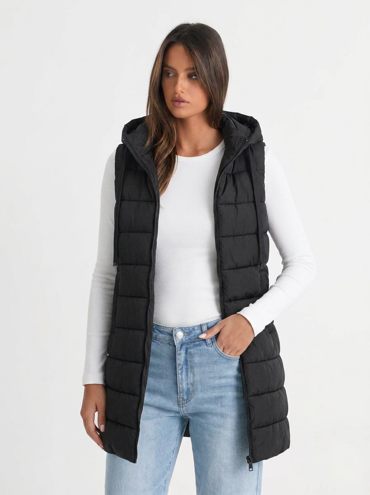 Mia | Women's Long Puffer Vest with Hood