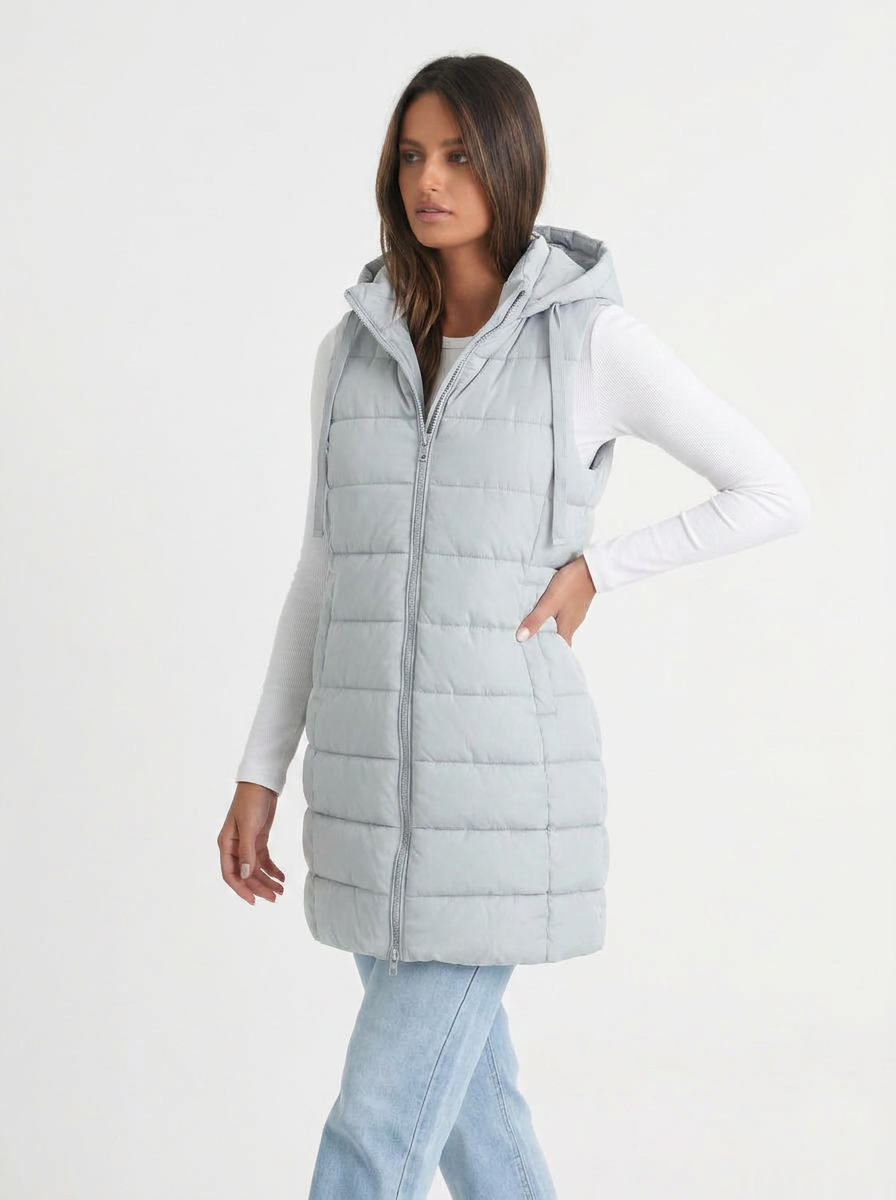 Mia | Women's Long Puffer Vest with Hood