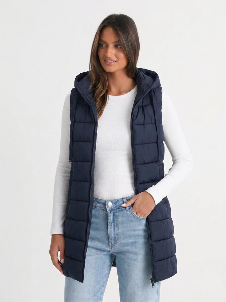 Mia | Women's Long Puffer Vest with Hood