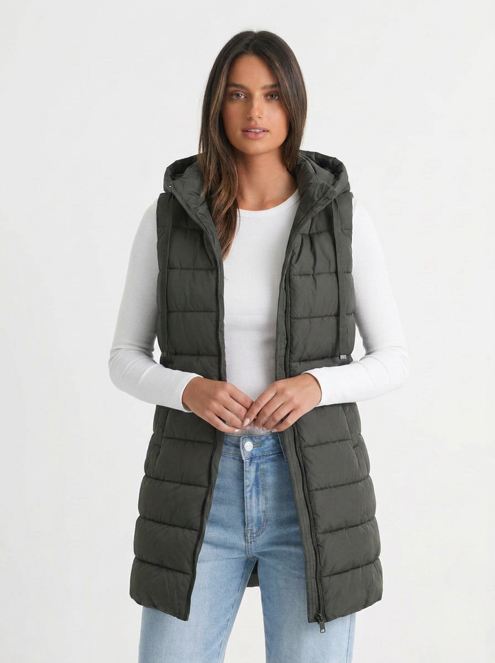 Mia | Women's Long Puffer Vest with Hood