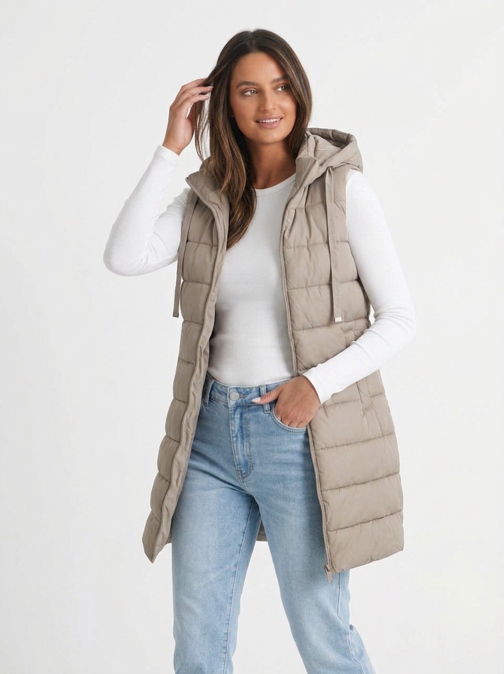 Mia | Women's Long Puffer Vest with Hood