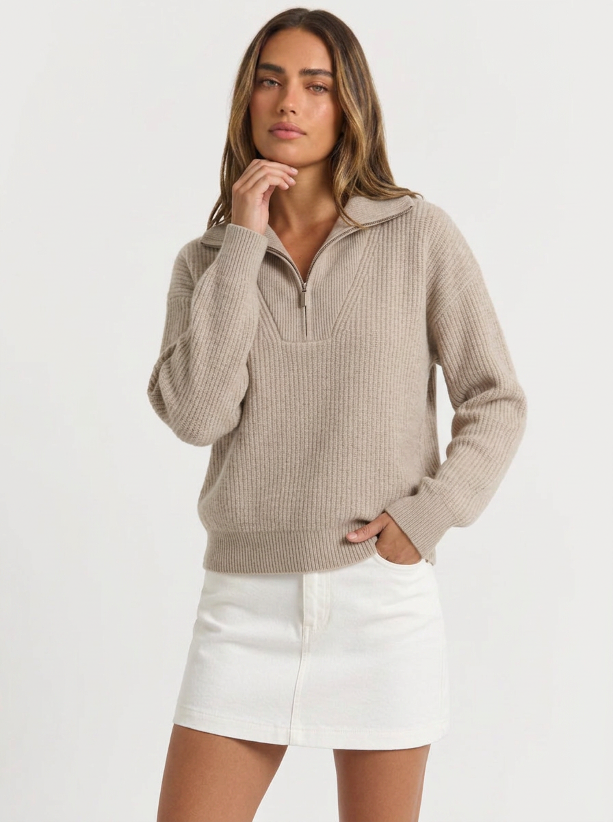 Myra | Women's Half Zip Sweater Ribbed Knit