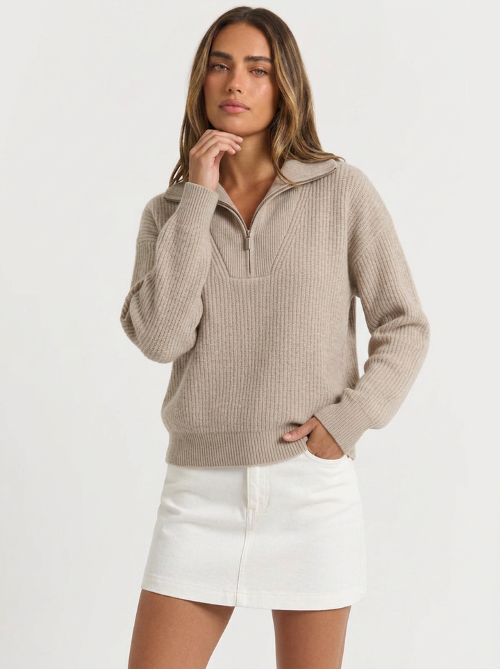 Myra | Women's Half Zip Sweater Ribbed Knit
