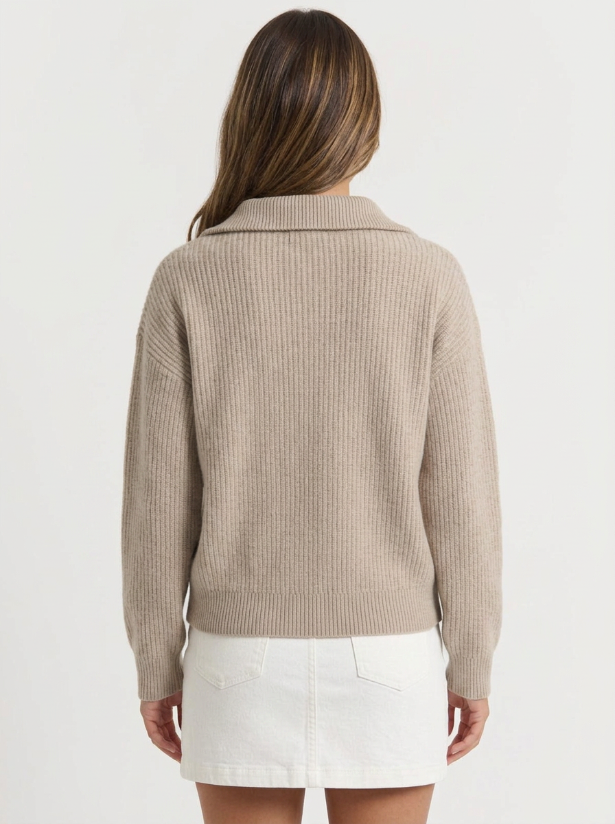 Myra | Women's Half Zip Sweater Ribbed Knit