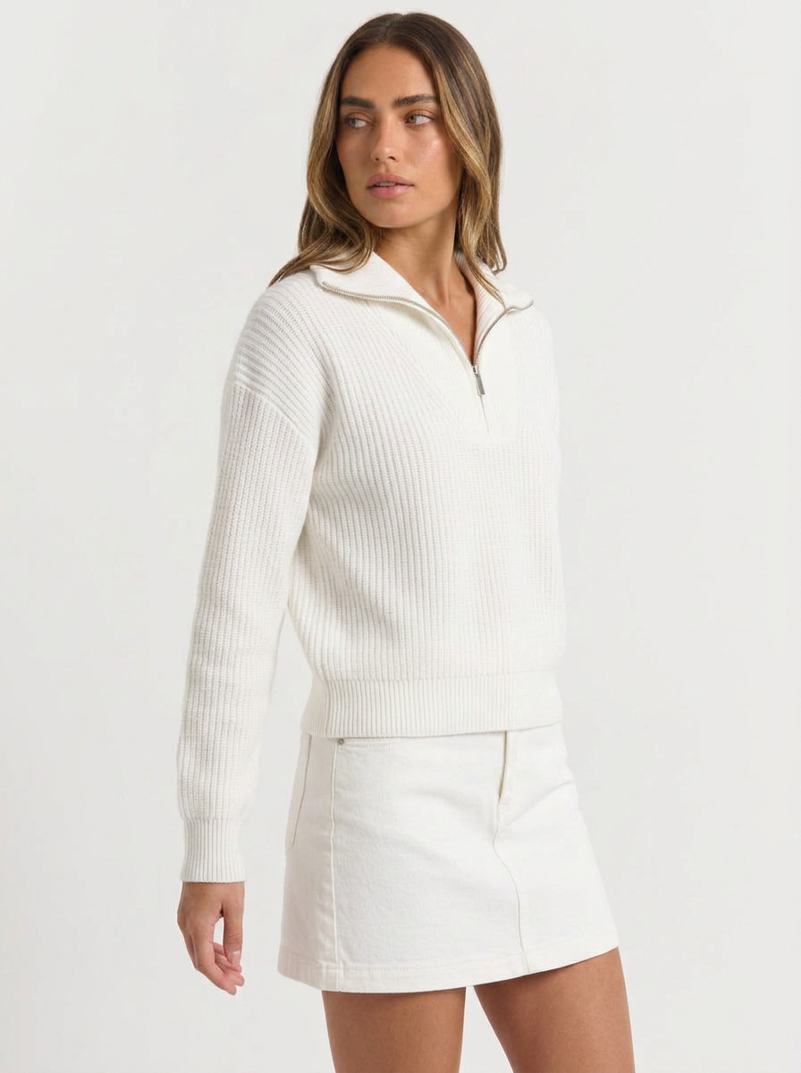 Myra | Women's Half Zip Sweater Ribbed Knit