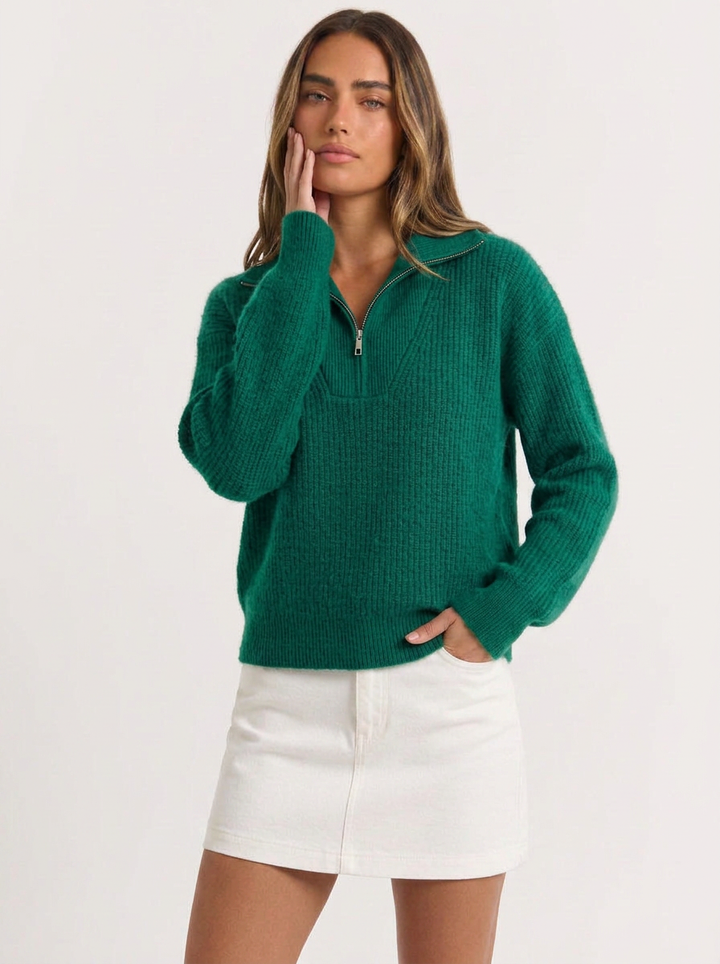 Myra | Women's Half Zip Sweater Ribbed Knit