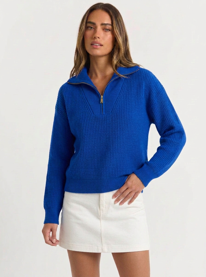 Myra | Women's Half Zip Sweater Ribbed Knit