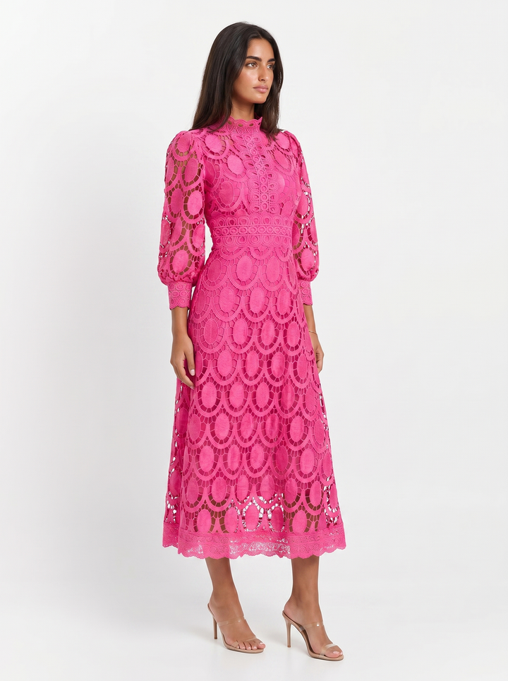 Olivia | Women's Midi Lace Dress with Long Sleeves
