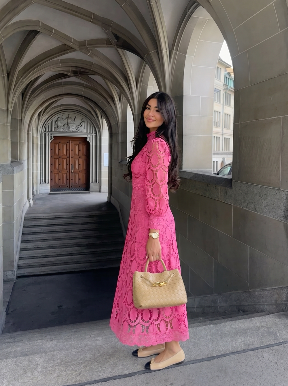 Olivia | Women's Midi Lace Dress with Long Sleeves