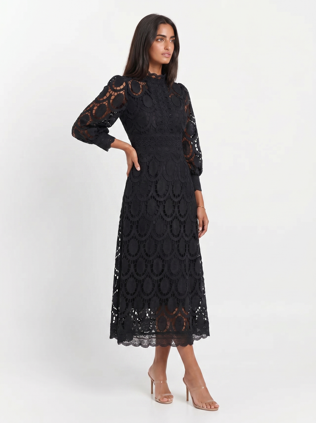 Olivia | Women's Midi Lace Dress with Long Sleeves