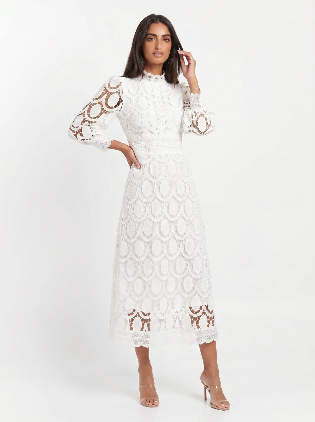 Olivia | Women's Midi Lace Dress with Long Sleeves