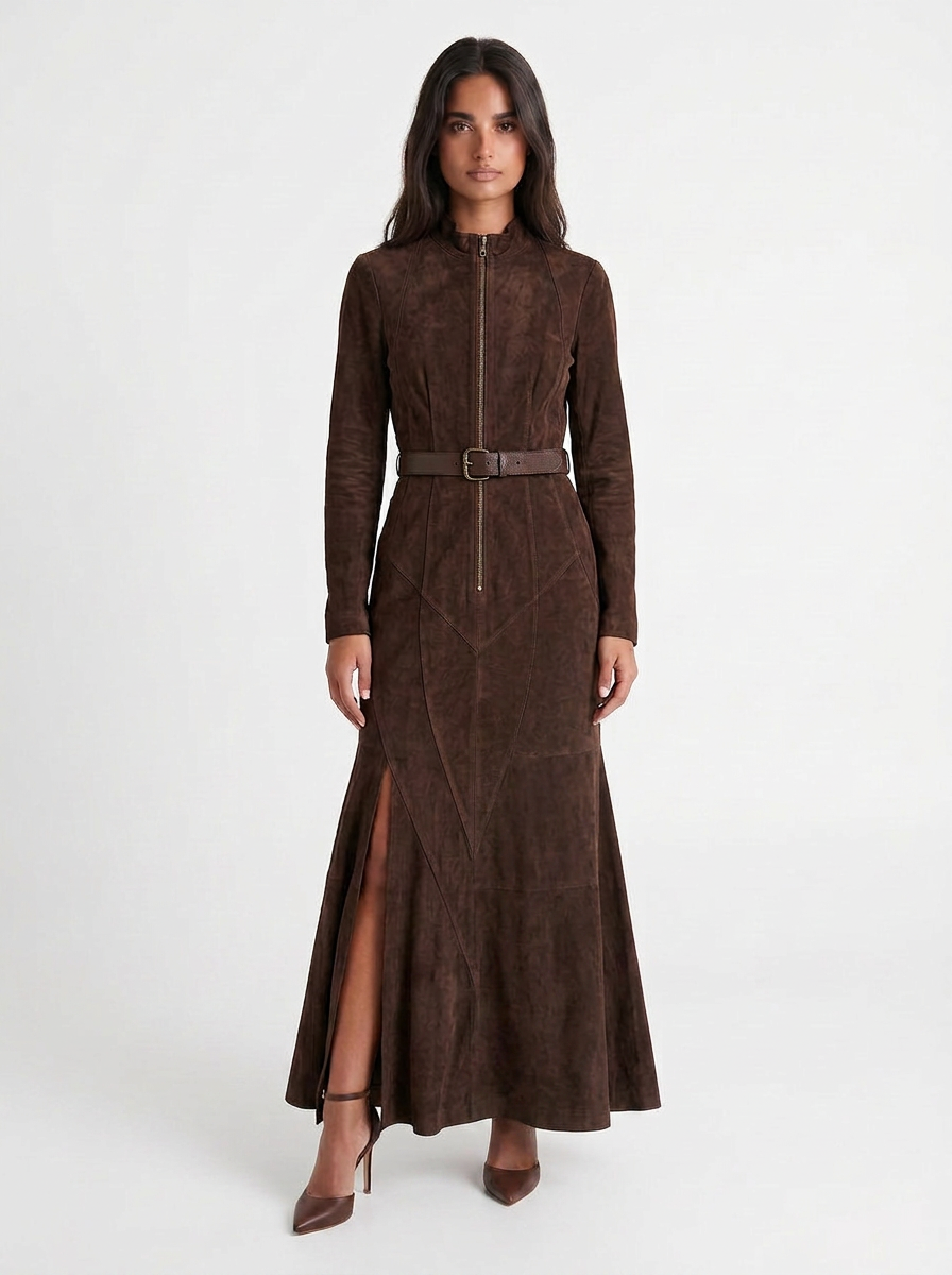 Olivia | Women's Zip-Up Maxi Dress with Belt
