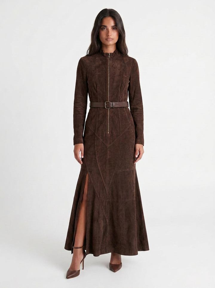 Olivia | Women's Zip-Up Maxi Dress with Belt