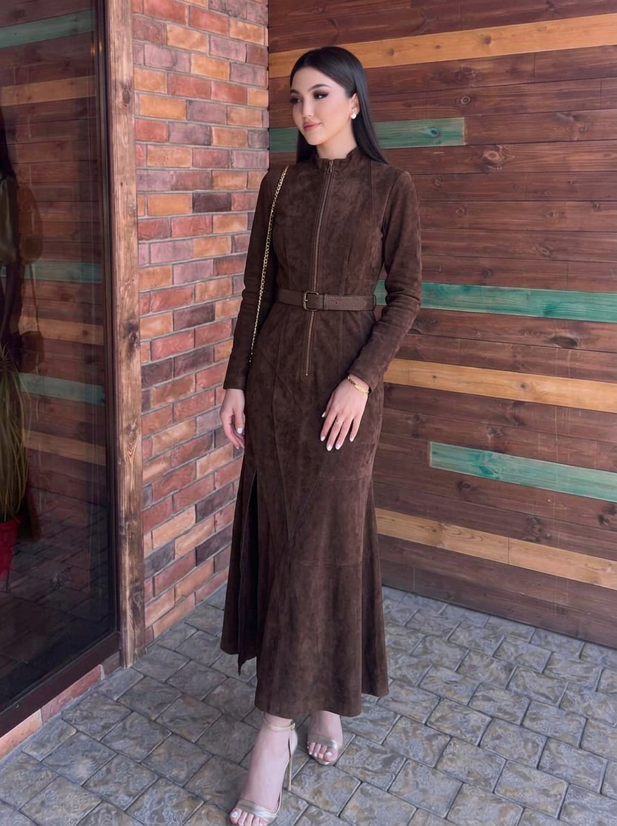 Olivia | Women's Zip-Up Maxi Dress with Belt