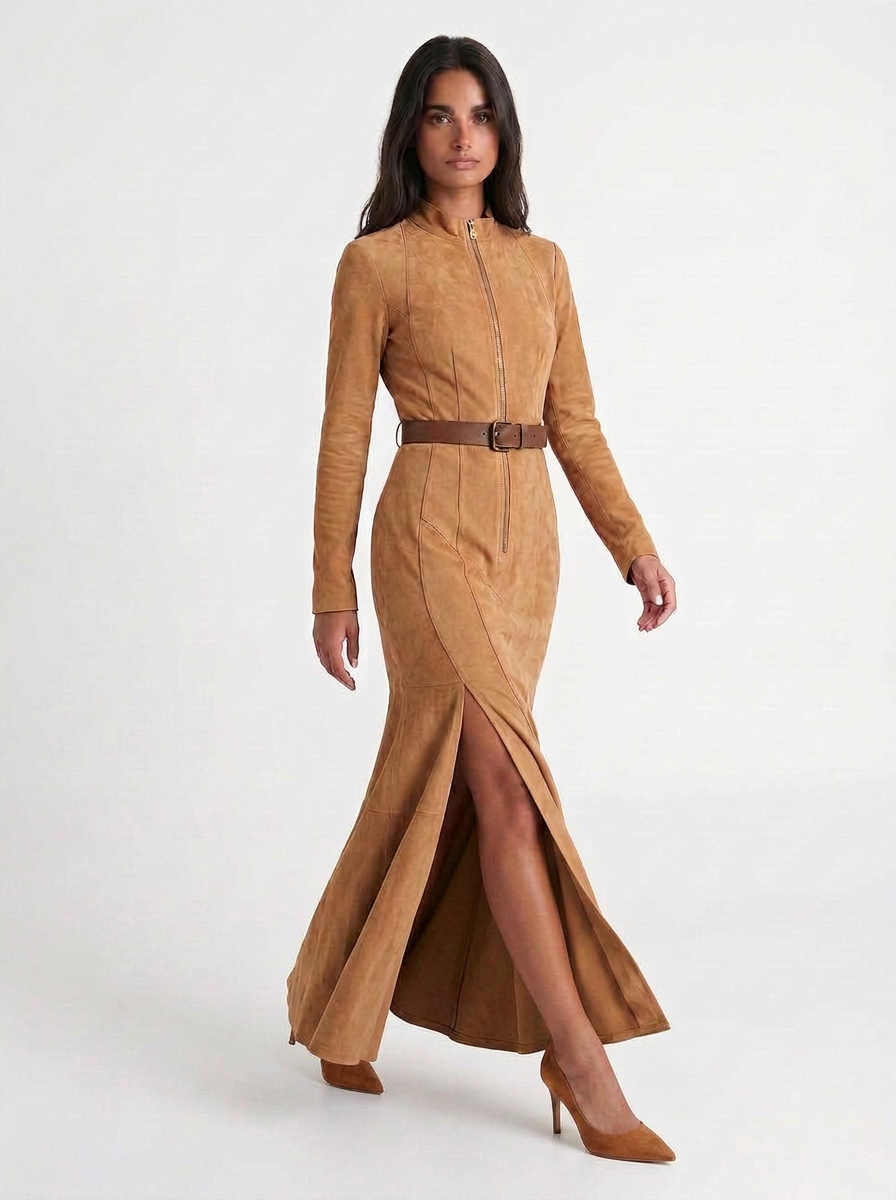 Olivia | Women's Zip-Up Maxi Dress with Belt