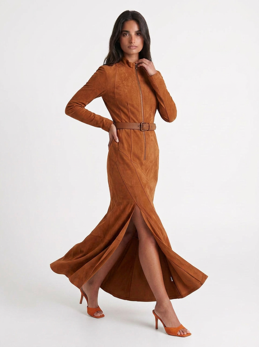 Olivia | Women's Zip-Up Maxi Dress with Belt